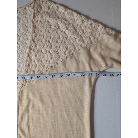 Umgee Cardigan Womens S/M Beige Sheer Crochet Lace Boho Drape Hem 3/4 Sleeve - Picture 9 of 12